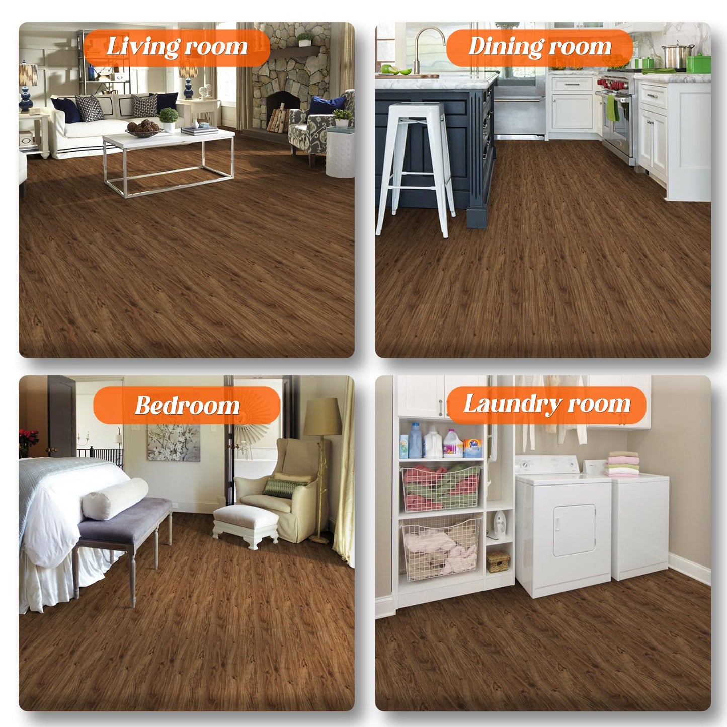 Homease Vinyl Flooring Roll 15.7" W x 393.7" L/ 43 Sq.Ft, Wood Grain Peel and Stick Floor Tiles Waterproof Wear-Resistant Vinyl Plank Flooring for Any Room, Easy DIY Flooring Solutions, Brown