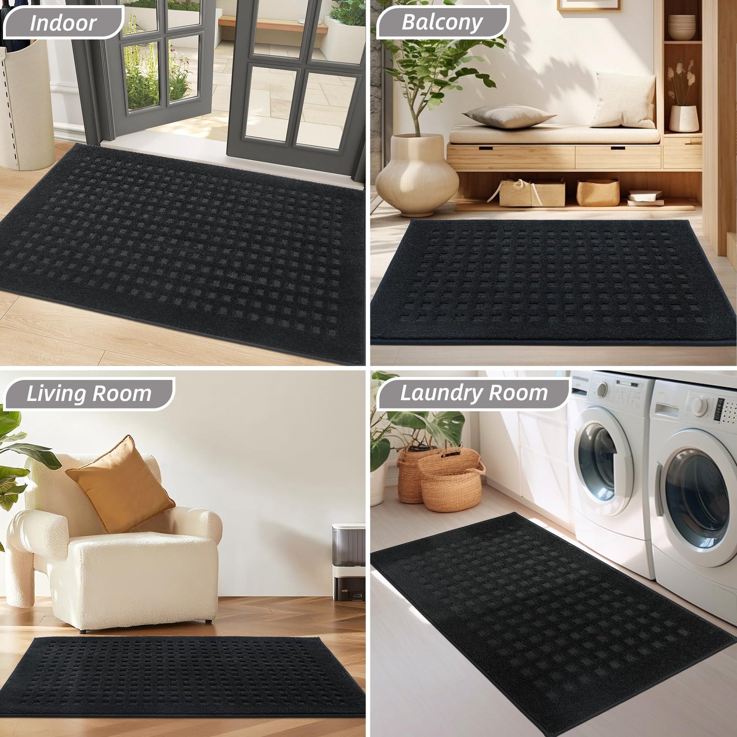BEQHAUSE Dirt Trapper Door Mats 32"x48", Non-Slip Waffle Doormat Indoor Entrance Low-Profile, Dirt Resist and Absorbent Entryway Rugs Washable Inside Welcome Floor Mat for Front Back Door, Black