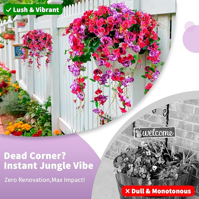 Artificial Flowers for Outdoors 2 Pack Fake Hanging Plants with Faux Hibiscus Flowers Summer Fall Decor UV Resistant Silk Leaves for Indoor Outdoor Front Door Porch Patio Planter Decor
