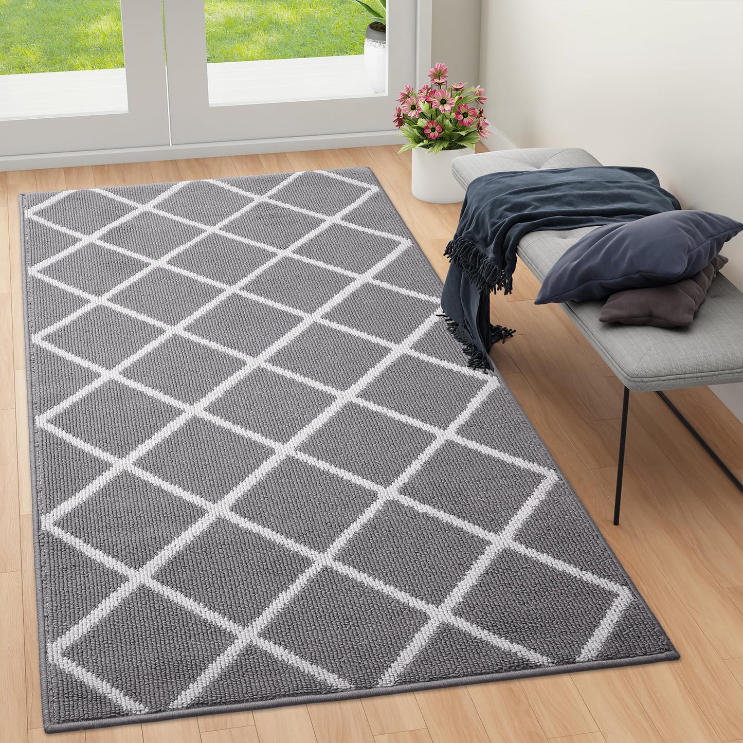 Finchitty Large Indoor Door Mat, Non-Slip Absorbent Resist Dirt Entrance Mat, Easy to Clean Mats for Entryway, Low-Profile Inside Floor Doormat, 59" x 35", Grey