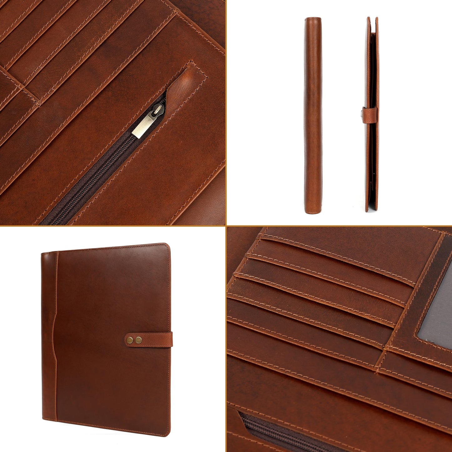 ELIZO Leather Portfolio Padfolio Leather Binder Folder for Men and Women Professional Business Portfolio Organizer Men and Women Antique Letter Strap