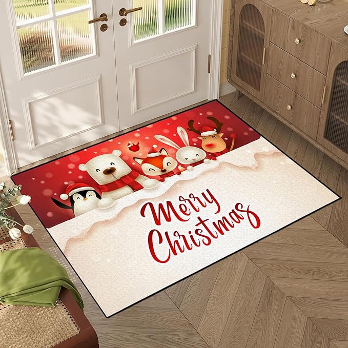 Merry Christmas Rug,Christmas Trees Decorative Indoor Bedroom Xmas Winter Welcome Door Mat Anti-Slip Rubber Area Rug for Seasonal Holiday Decoration,63" X 31"