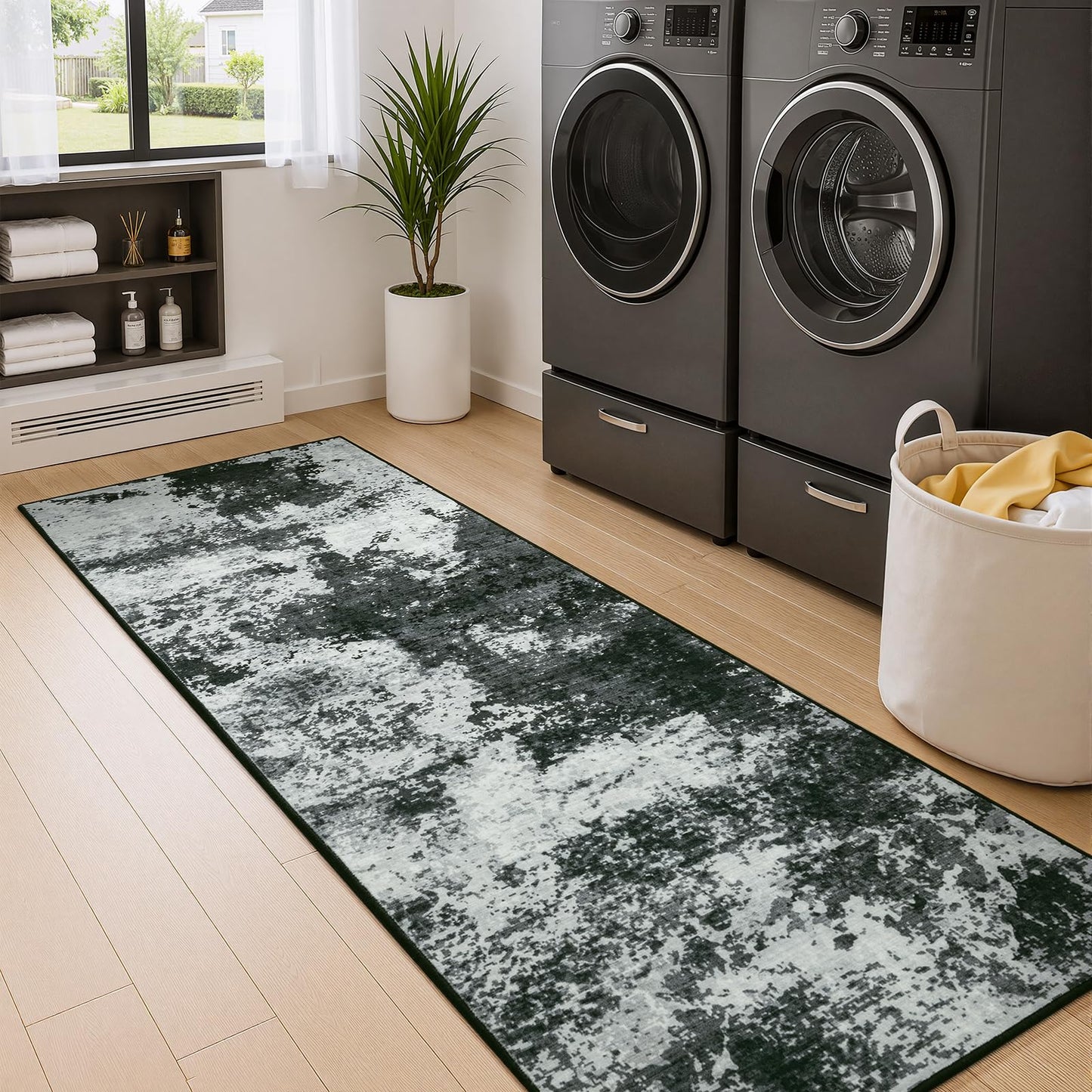 Merelax 2x6 Entryway Long Runner Area Rug, Black Washable Modern Abstract Entry Rugs for Kitchen Bedroom Hallways Living Room, Non Slip Carpet for Indoor Door High Traffic Family Room Decor