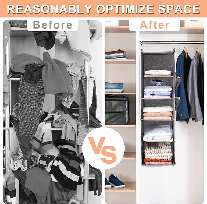 BOOMIBOO Hanging Closet Organize and Shelves,5-Hanging Shelf