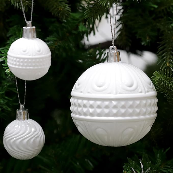Christmas Ornaments Set with 60pcs Shatterproof Christmas Tree Decorations Multi-Size Christmas Ball Ornaments with 7 Styles White