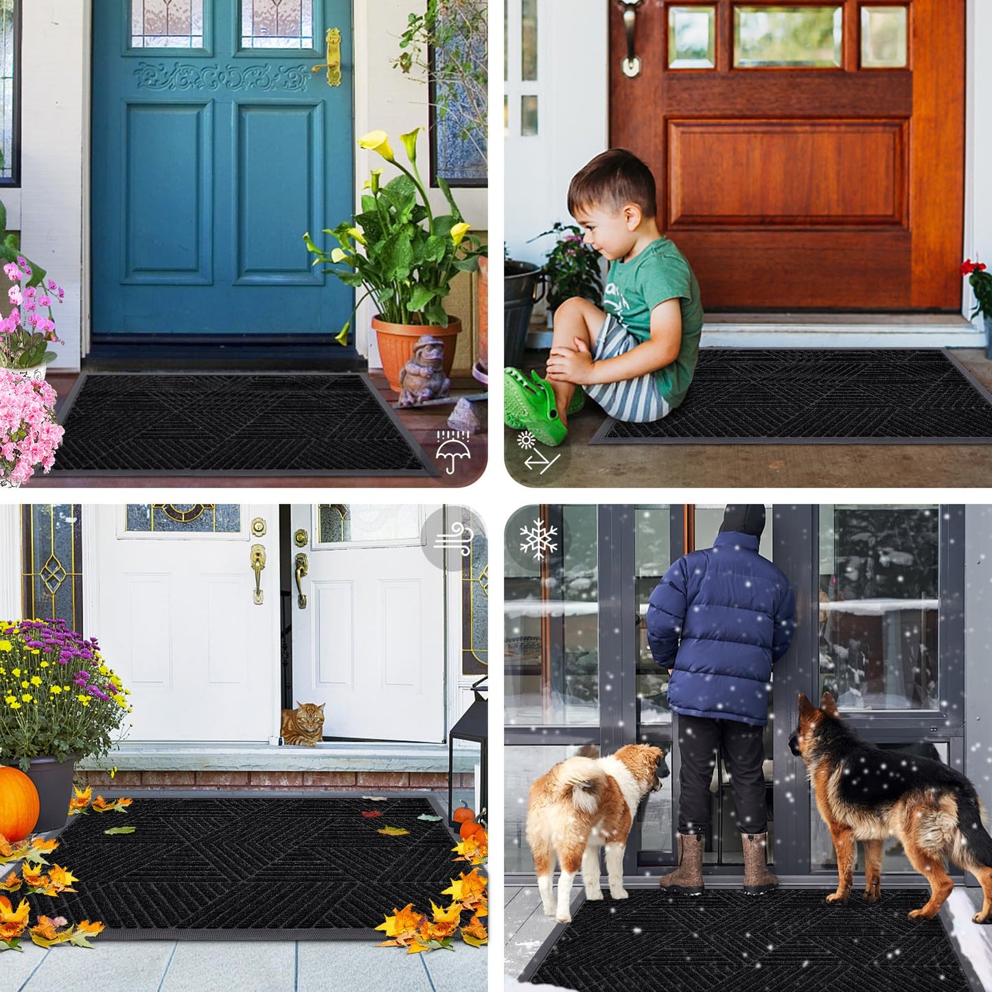 Smiry Front Door Mat Outside Entrance, Heavy Duty Sturdy Natural Rubber Doormat, Trap Dirt and Moisture, Easy Clean Low Profile Welcome Floor Mats for Indoor Outdoor Entry, 35x23 Inch, Black