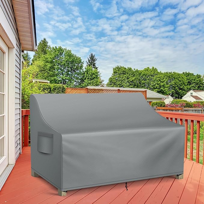 WLEAFJ Patio Sofa Cover Waterproof, Outdoor Loveseat Cover, Heavy Duty Deep Lounge Loveseat Cover, Large Lawn Patio Furniture Covers with Air Vent, 70’’ W x 38’’ D x 31’’ H, Grey