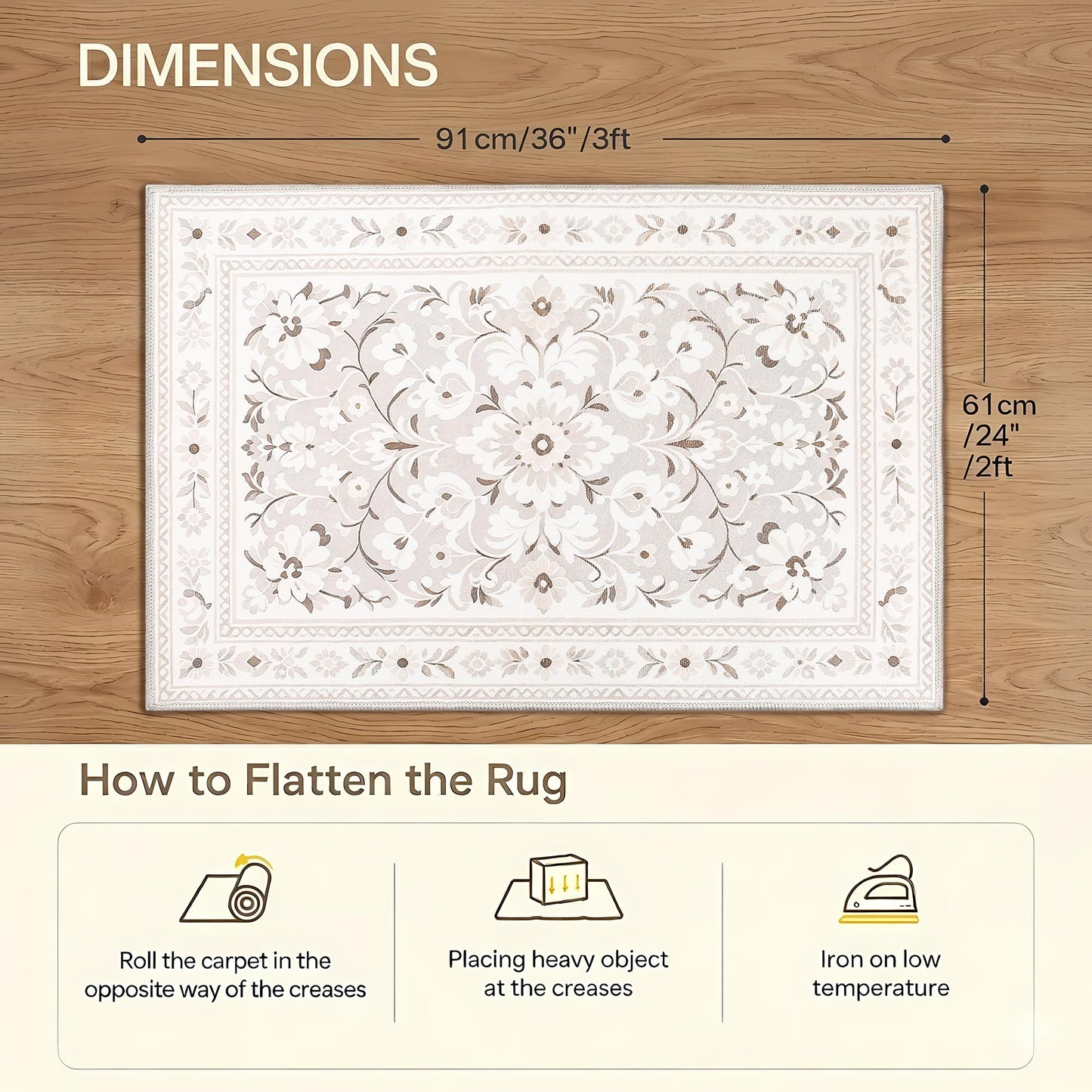 Huaji White Small 2x3 Area Rug, Modern Boho Floral Design
