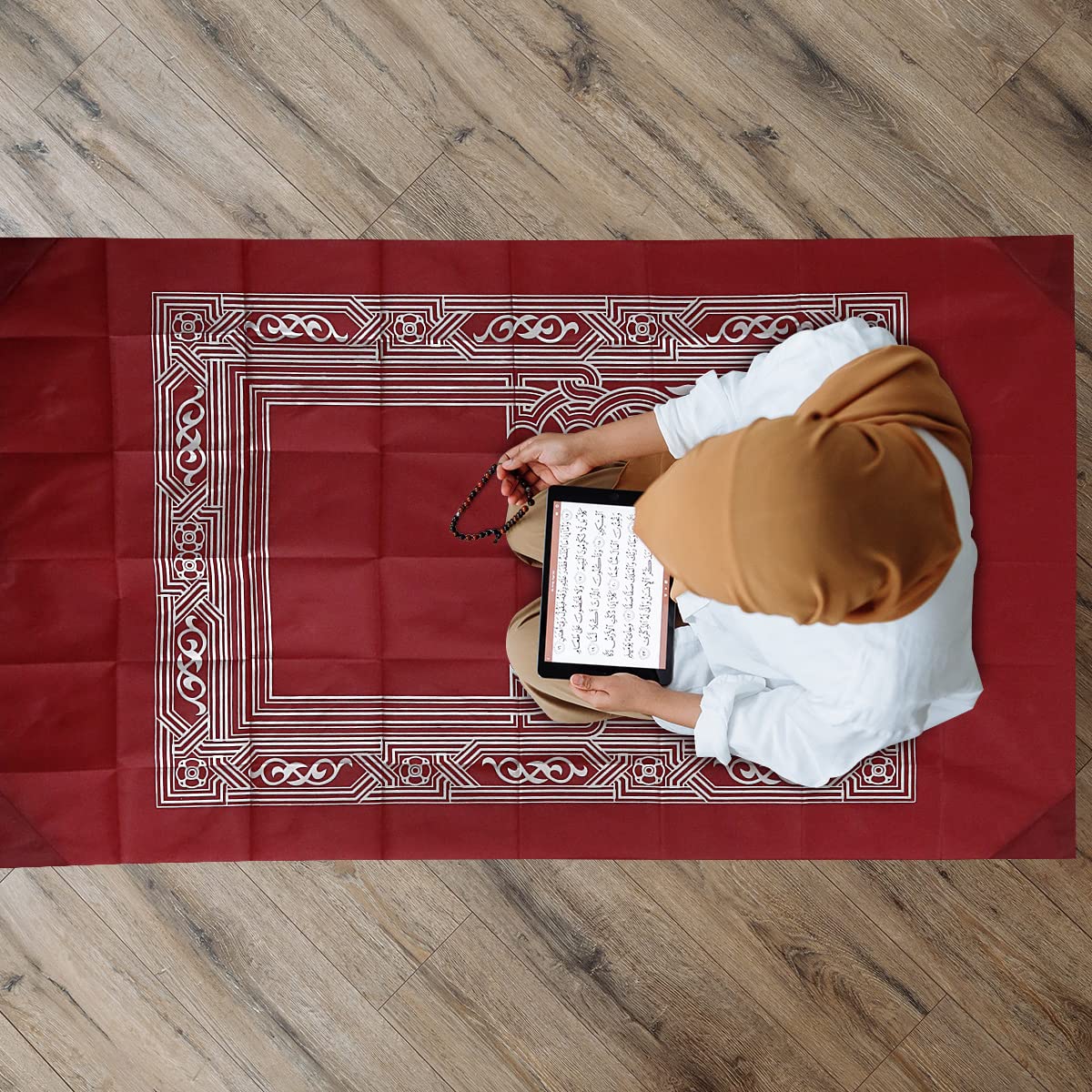 Travel Prayer Mat Rug, GLADPRESIT Portable Pocket Mat with Compass, 60 x 100cm Waterproof Praying Rug (Red)