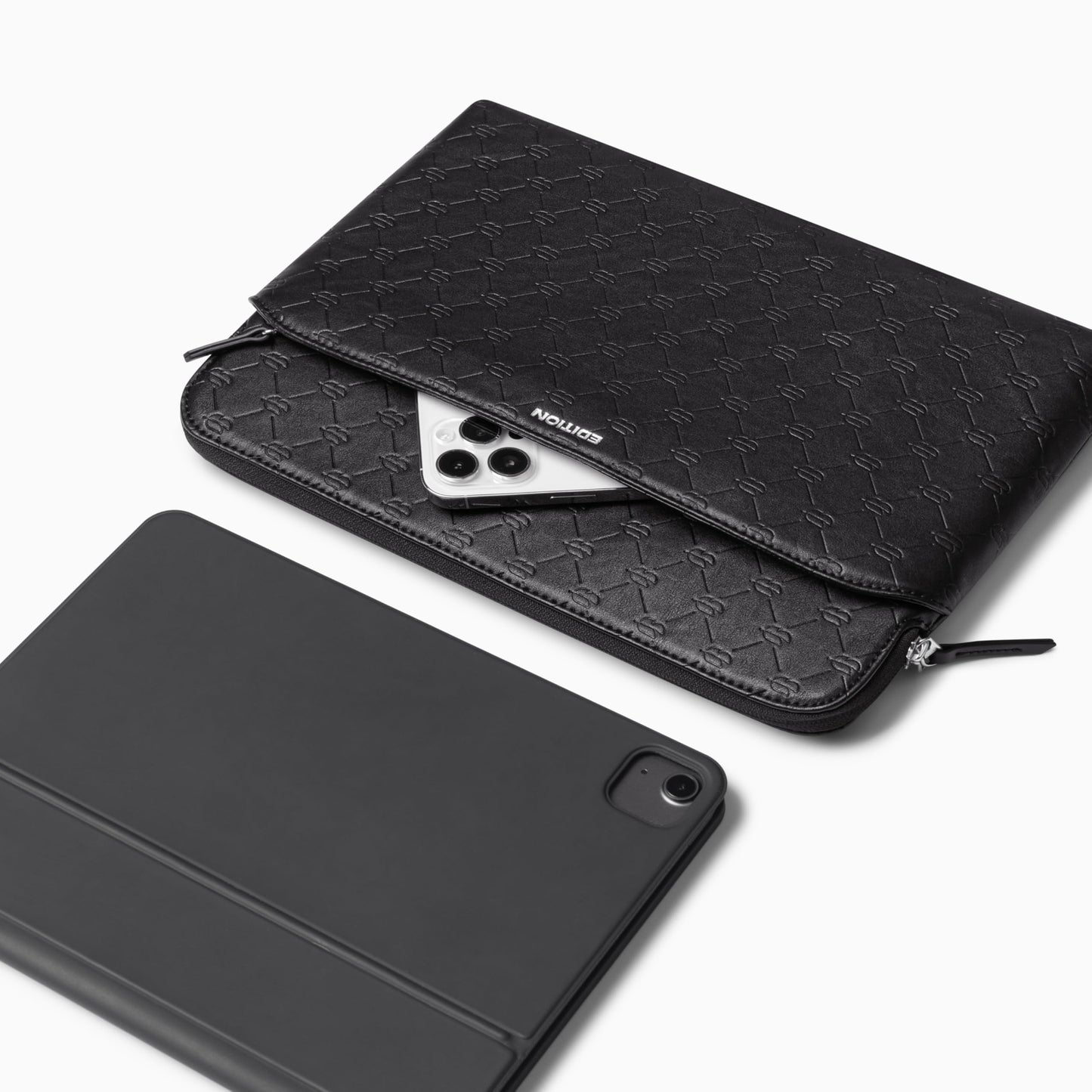 Comfyable x Edition Tablet Sleeve 11 Inch, Compatible with 11" iPad Air/Pro M4 2026, Smart/Magic Keyboard with Pencil Holder, Faux Leather Case with a Front Zip Pocket for Men Women, Black