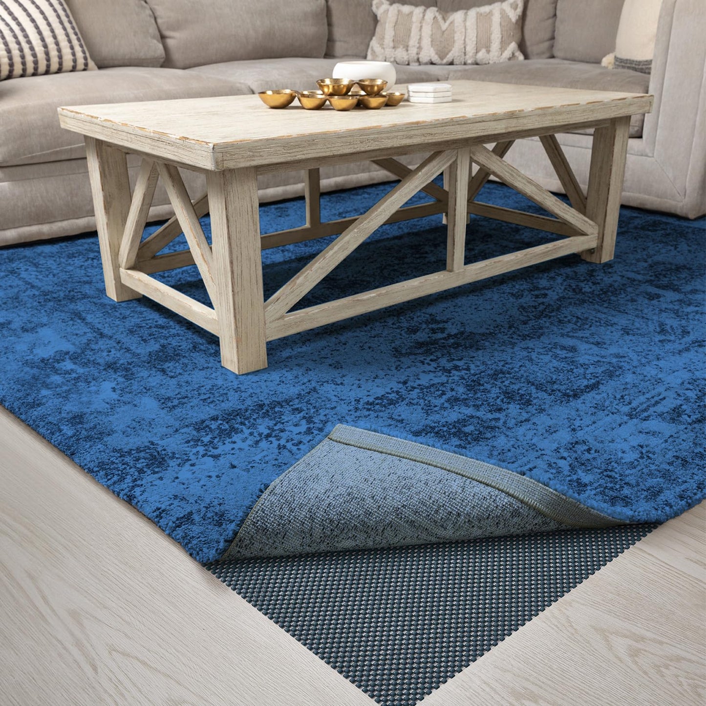Veken 6x9 Ft Rug Pad Gripper for Hardwood Floors, Non Slip Dark Blue Rug Pads for Area Rugs, Thick Rug Grippers for Tile Floors, Under Carpet Anti Skid Mat, Keep Your Rugs Safe and in Place