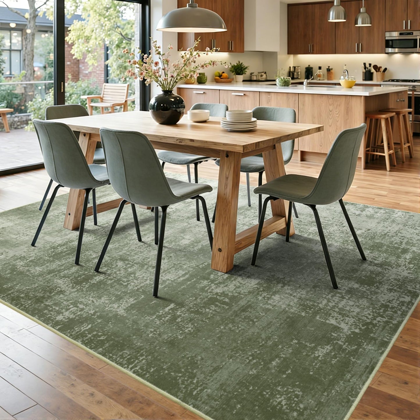 6x9 Ft Large Area Rugs for Living Room, Soft Non-Slip Washable Rugs Modern Abstract Pattern Carpet for Bedroom Indoor Floor Nursery Home Decor (Green)