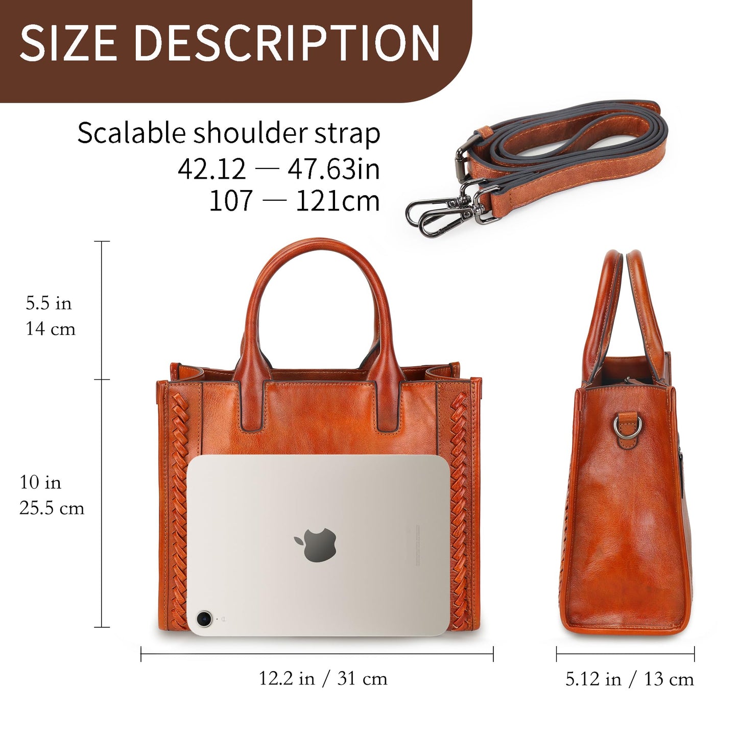 4YRBAGS Genuine Leather Crossbody Bag for Women - Vintage Large Capacity Shoulder Bag with Removable Adjustable Strap, Multi-Pocket Zipper Crossbody Purse for Daily Commute Travel Gifting (Brown)