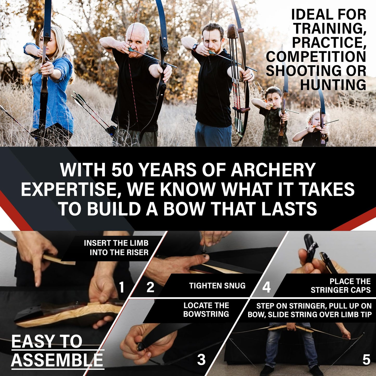 Spyder Takedown Recurve Bow - Hunting & Target Bow - Fast, Accurate, Versatile - Handcrafted Riser - Fiber Glass Maple Limbs - 62" Right Hand, 29lb with Stringer Tool