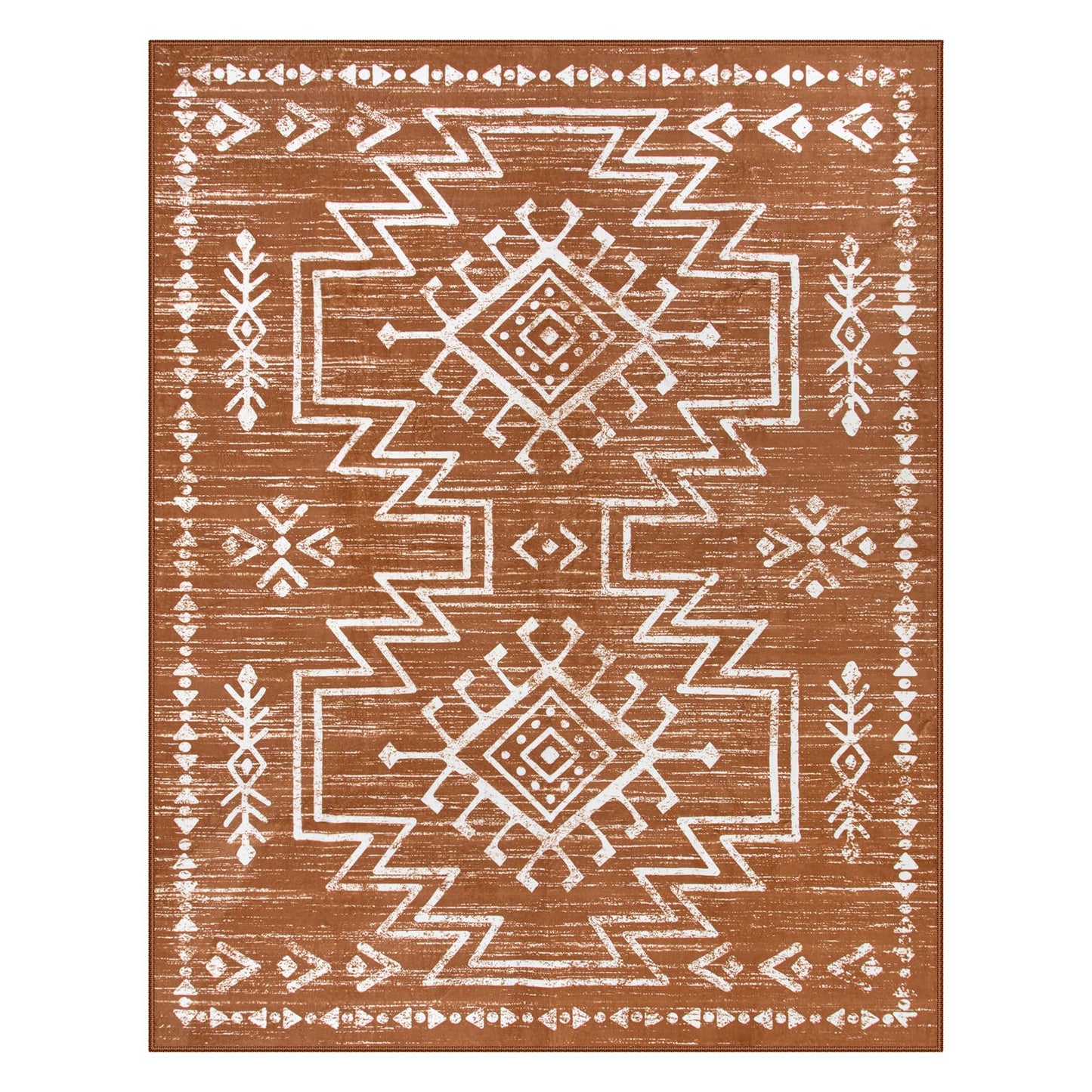 Lahome Vivienne 8x10 Boho Rugs for Living Room, Washable Western Burnt Orange Large Area Rug for Bedroom Dining Room, Soft Stain Resistant Aztec Carpet Fall Rug for Guestroom Office