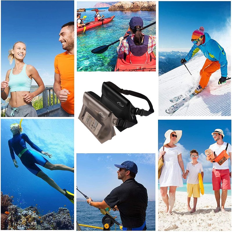 AiRunTech Waterproof Fanny Pack, Beach Cruise Vacation Essentials, Waterproof Pouch Protect Phone Passport Valuables Dry Safety, Paddle Board Kayaking Boating Swimming Accessories-2 Pack(Gray + Black)