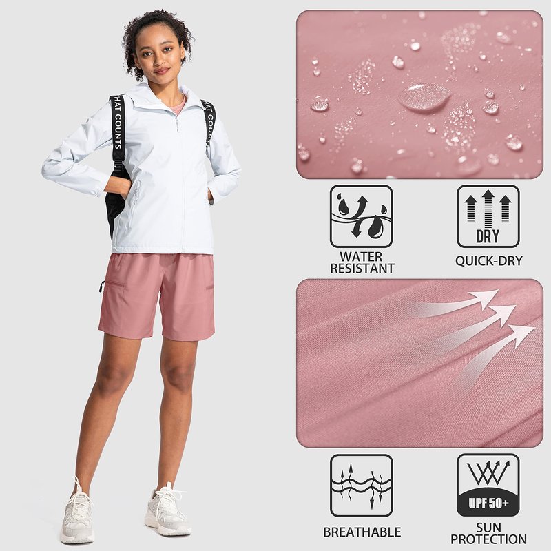 SANTINY Women's 5''/ 7''/9'' Hiking Cargo Shorts Quick Dry Lightweight Summer Shorts for Women Athletic Golf Zipper Pockets(Dusty Pink_XL)