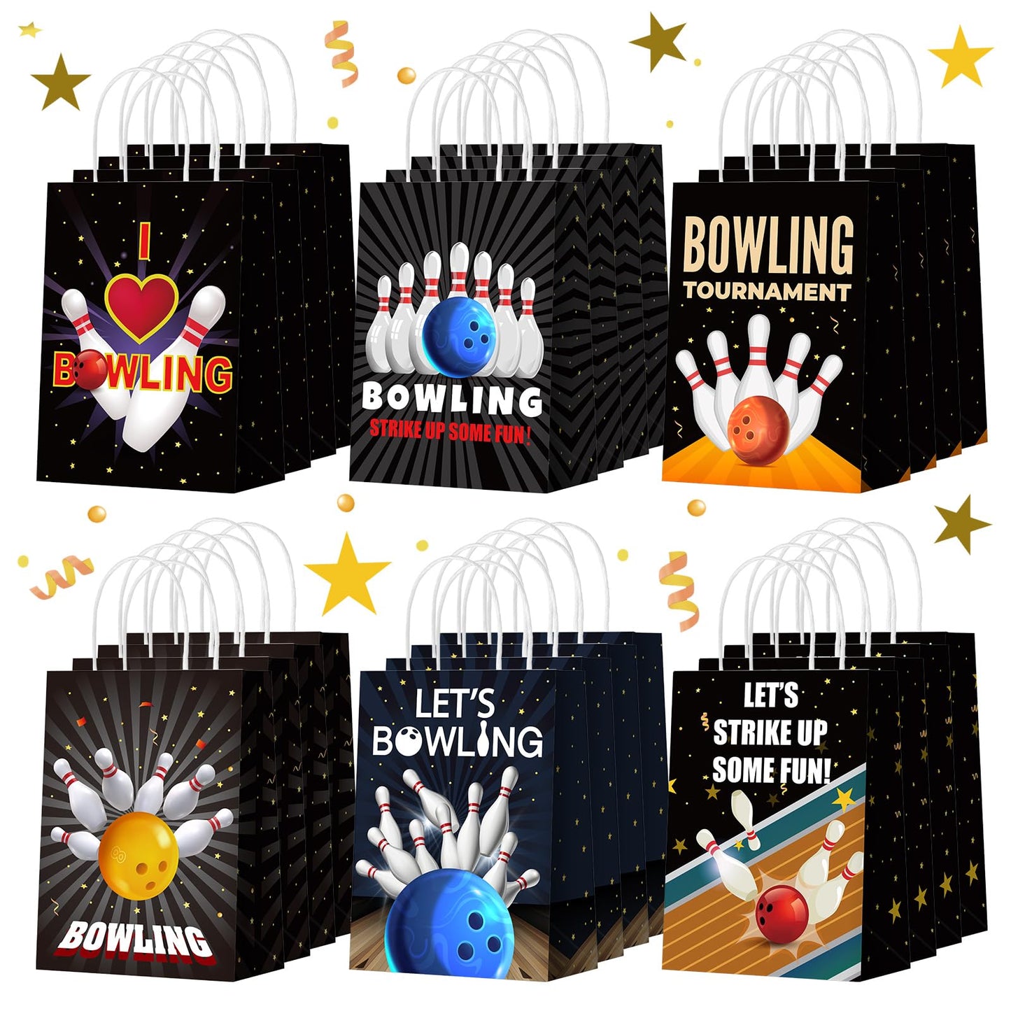 Kolldenn 24 Pcs Bowling Party Favors Bags Bowling Ball Goodie Gift Paper Bags with Handles Sport Candy Treat Pouch for Ball Birthday Party Decorations Supplies