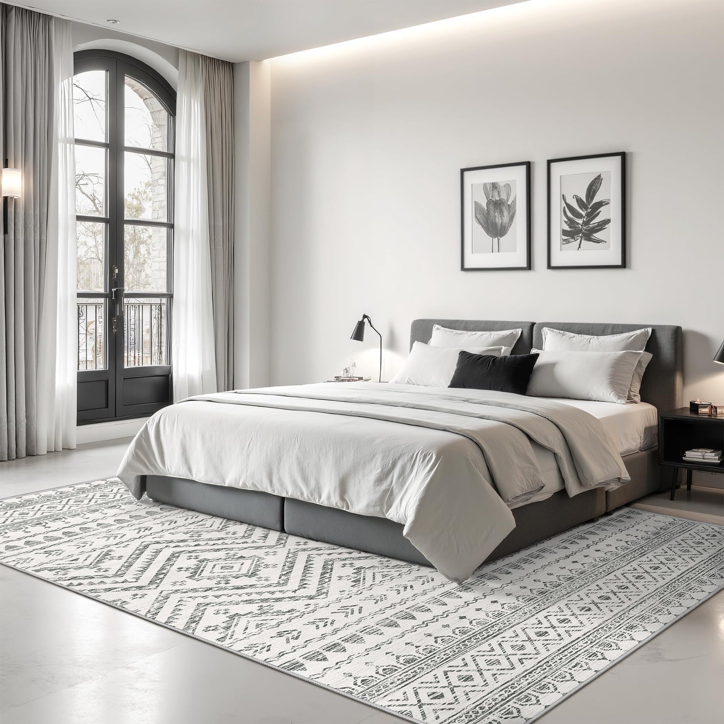 Miukiki 8x10 Area Rug for Living Room Moroccan Washable Rugs Non Slip Indoor Floor Carpet Foldable Large Soft Area Rug for Dining Room Bedroom with Low Pile(Grey,8'x10')