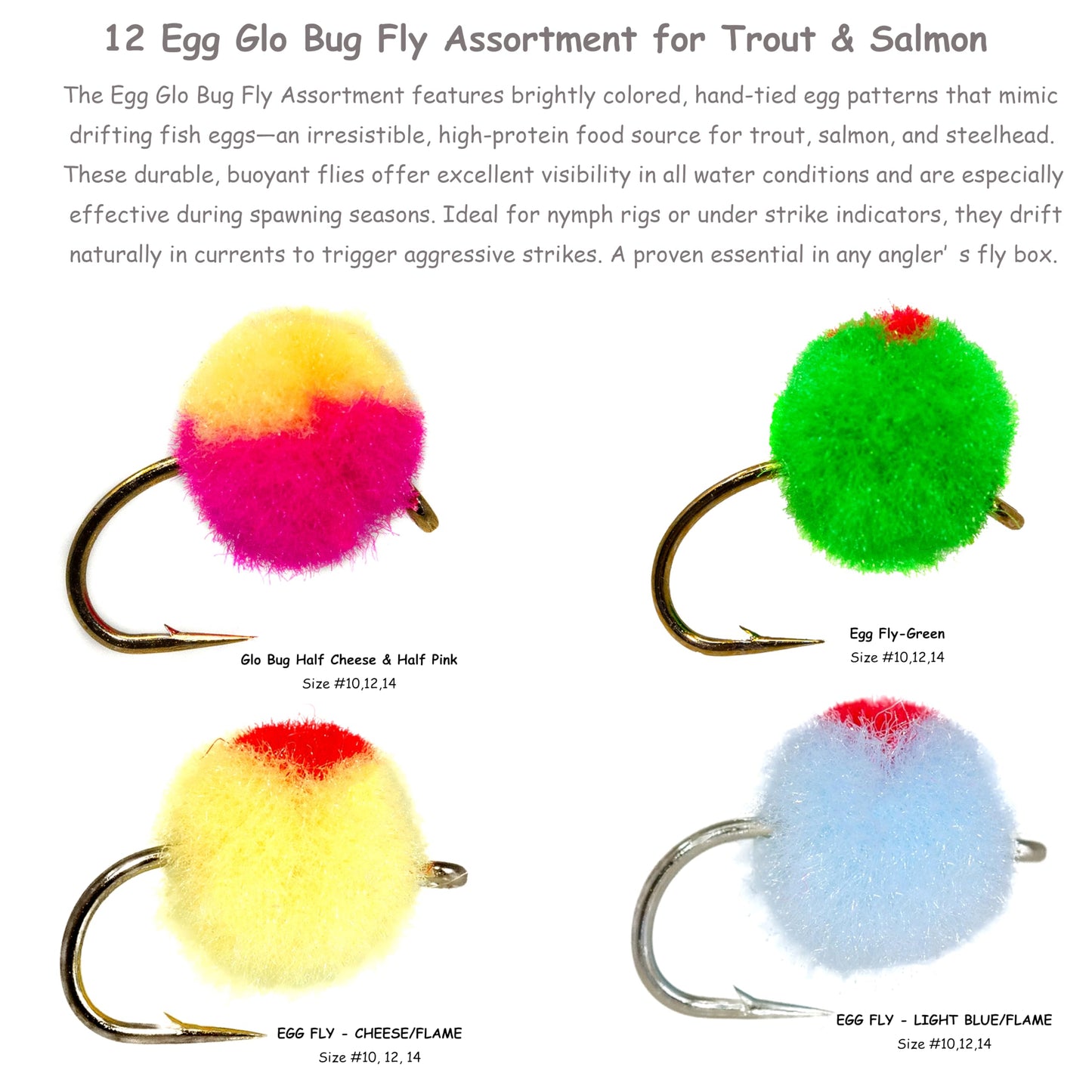 48 Glo Bug Egg, Wennie Caddis Euro Nymph and San Juan Worm Power Bead Trout Bass Fly Assortment with Waterproof Fly Box for Wet Nymph Fly Fishing Flies, Size 10 - 16