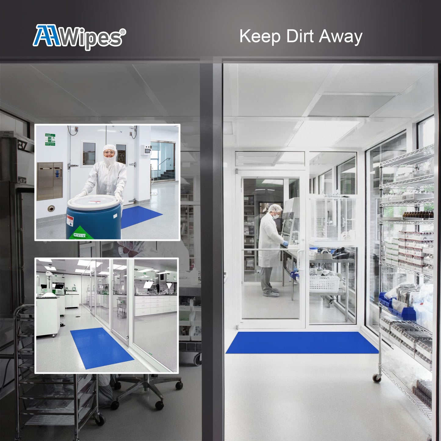 AAwipes 26" x 45" Blue Sticky Mats Tacky Pads Adhesive Floor Mat (5 Packs,150 Sheets,30 Sheets/Pack for Cleanroom Laboratory Workshop