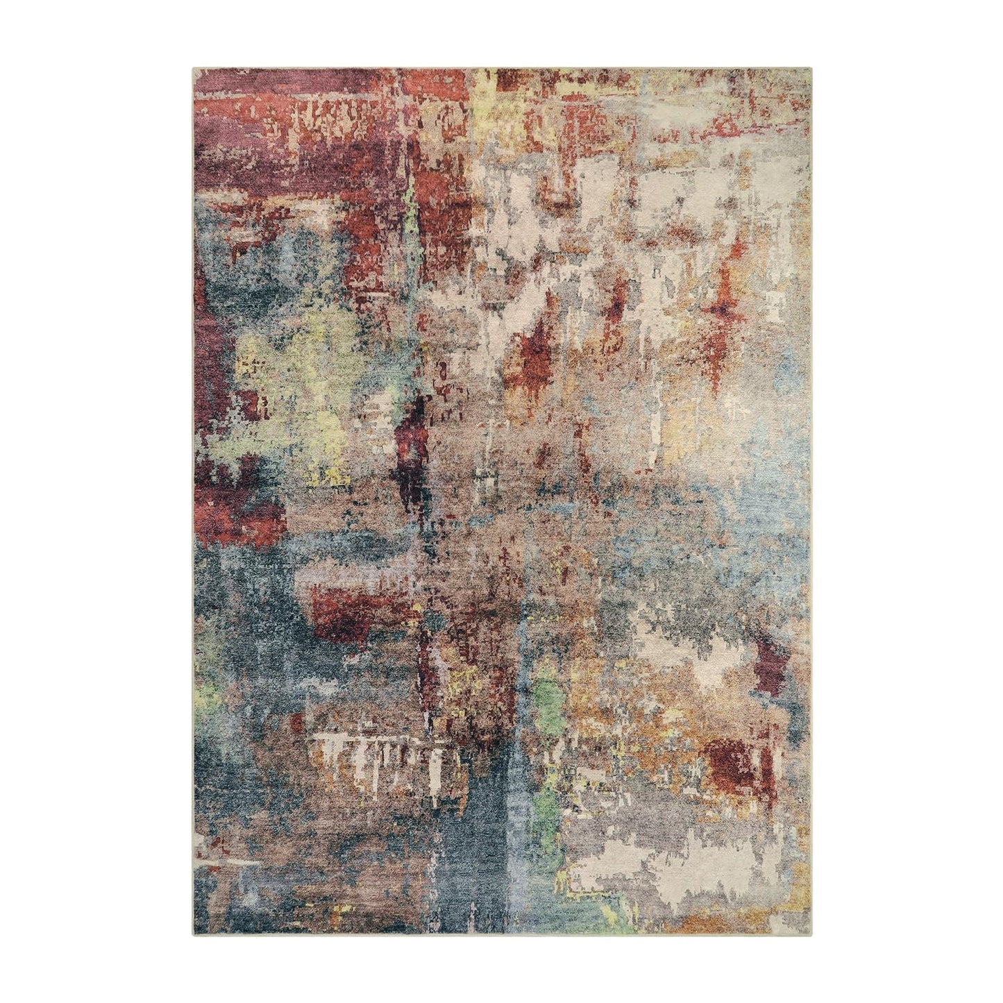 Lahome Modern Abstract 5x7 Area Rugs for Living Room, Washable Bedroom Rug Soft Non Slip Low Pile, Faux Wool Contemporary Carpet for Indoor Floor Decor Home Office Dining Room,Red/Multi