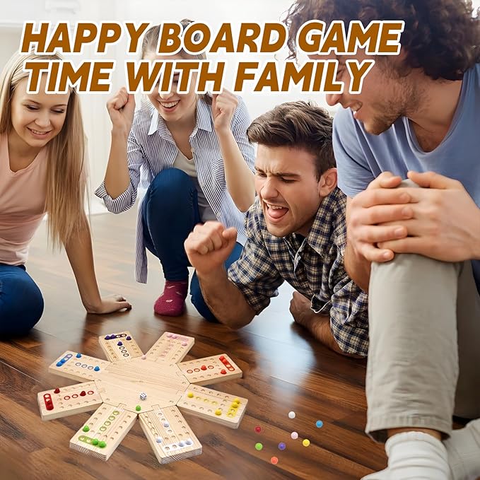 Wooden Board Game The Wooden Board Can Provide a Gaming Experience for 2 to 8 Players Featuring 3 Central Hubs 32 Marbles and 16 Dice. It is Suitable for Family and Friend Gatherings Board Games