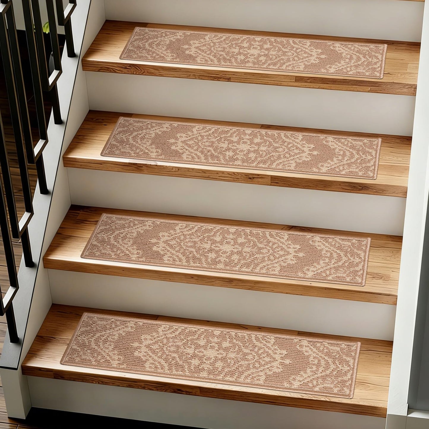 SALLOUS Soft Carpet Stair Treads for Wooden Steps, 15 Pack 8"x30" Non Slip Washable Stair Runners for Indoor Stairs, Quiet & Comfortable Peel and Stick Stair Mats for Kids, Dogs & Elderly (Yellow)