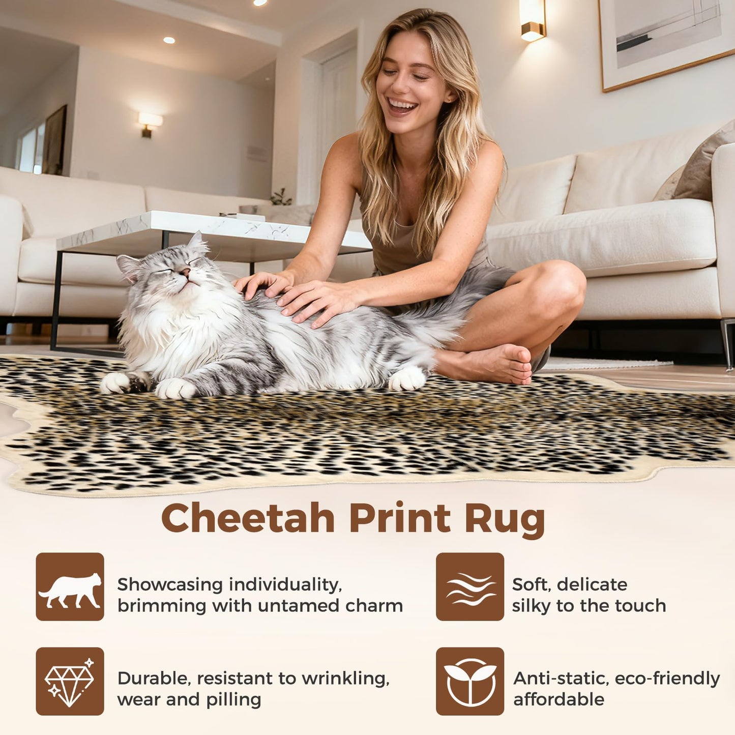 5.2ft x 7ft Leopard Rug Fluffy Animal Print Leopard Rug Cheetah Print Cheetah Print Carpet Faux Fur Hide Cowhide Skin Mat Area Carpet for Nursery Home Office Living Room Bedroom