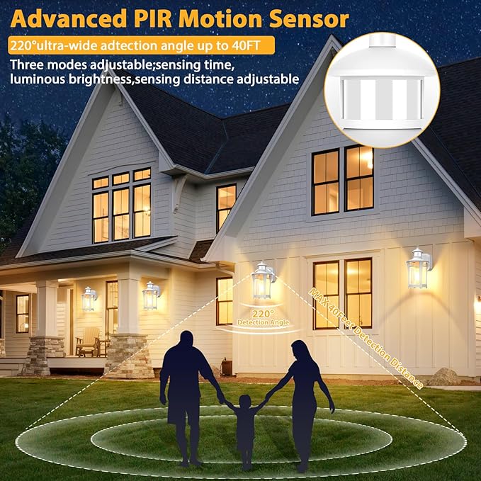 Porch Lights with Outlet,2 Pack Outdoor Motion Sensor Lights,Dusk to Dawn Exterior Light Fixture,White Anti-Rust Waterproof Outdoor Wall Light,Aluminum Outside Lights for House Patio Front Door Garage