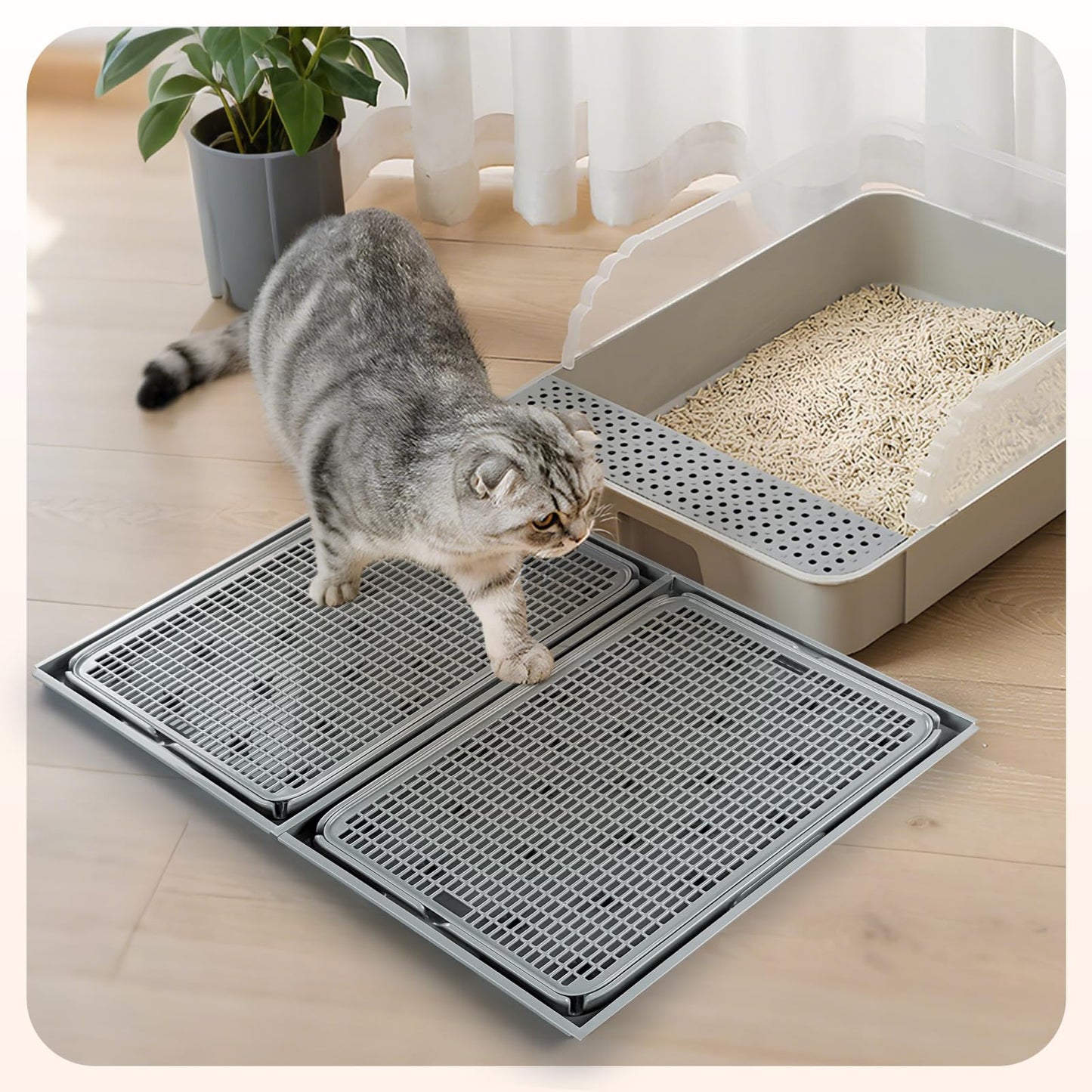 Rarenut 2Pack Cat Litter Box Step, Litter Catcher, Expandable Interlock Litter Mat, Washable Easy Clean, Waterproof & Urine Proof, Dark Grey