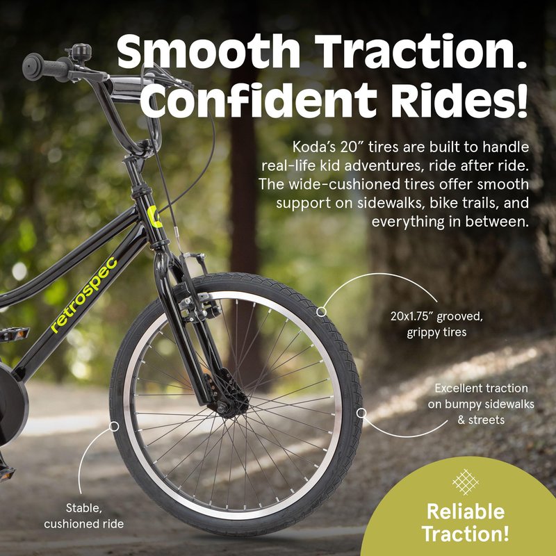 Retrospec Koda Plus Kids Bike for Boys & Girls Ages 6-8 Years - 20" Children's Bicycle, Adjustable Seat & Handlebars, Removable Training Wheels, Front Hand Brakes, Rear Coaster Brake & Safety Bell
