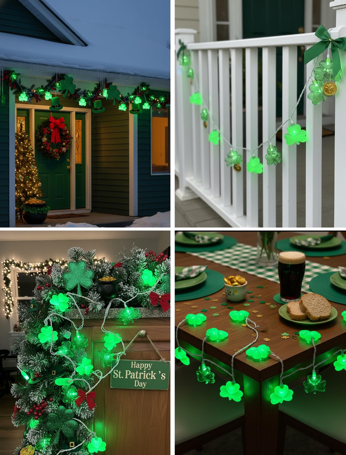 8.5Ft Shamrock String Lights Outdoor, St Patricks Day Decorations Lights with 10 LED Green Clover Lights, Plug in Shamrock Fairy Light for Window Patio Garden Party Irish St. Patricks Day, White Wire