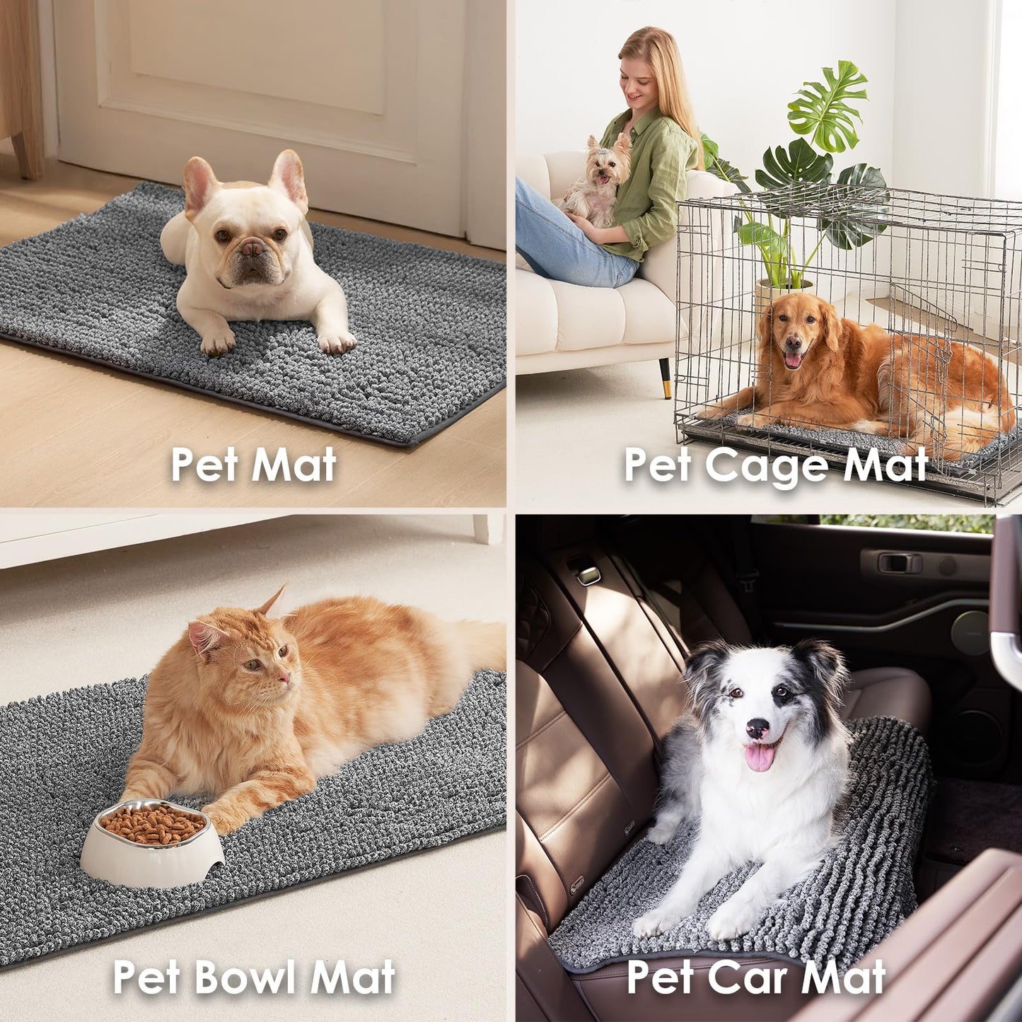 EHEYCIGA Super Absorbent Dog Door Mat for Muddy Paws 30x20 Inch Indoor, Front Doormat Outside Entrance, Quick Dry Chenille Washable Dog Crate Bed, Non-Slip Pet Rug Mud Mat Outdoor Entryway, Grey