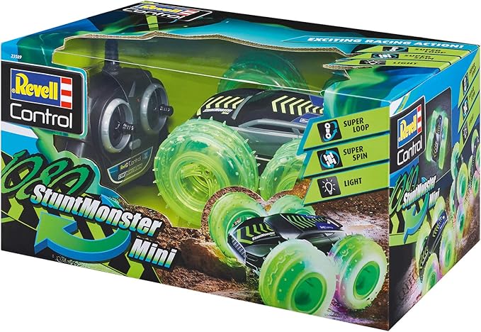 Revell Control 23509 RC Car Stunt Monster 1080 Mini 2.4GHz 4WD 4WD with Rollover Function Reversible tire with LED Remote Controlled car 24cm