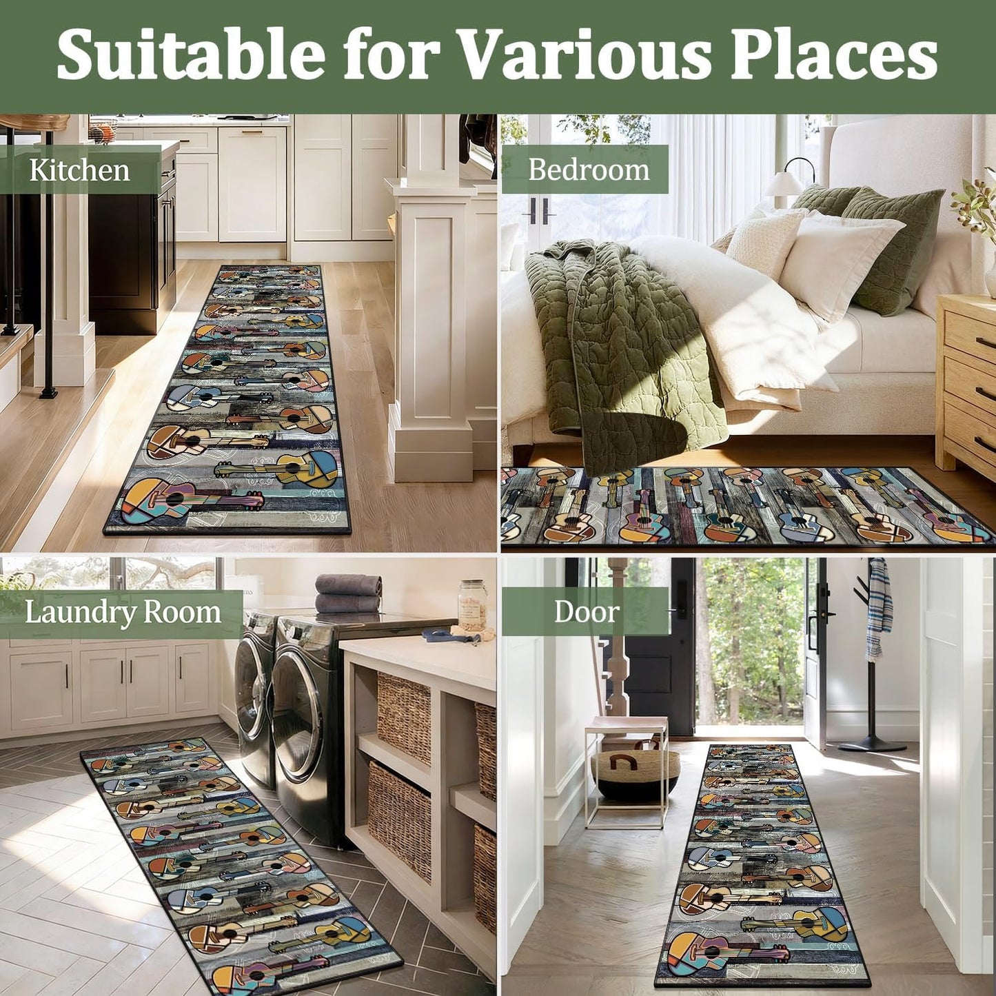 SMXVRC Acoustic Guitar Area Rug, 3.3x10ft, Music Instrument Theme Entryway Carpet, Soft Low Pile Non Slip Washable Floor Mat for Living Room Dorm Studio Decor