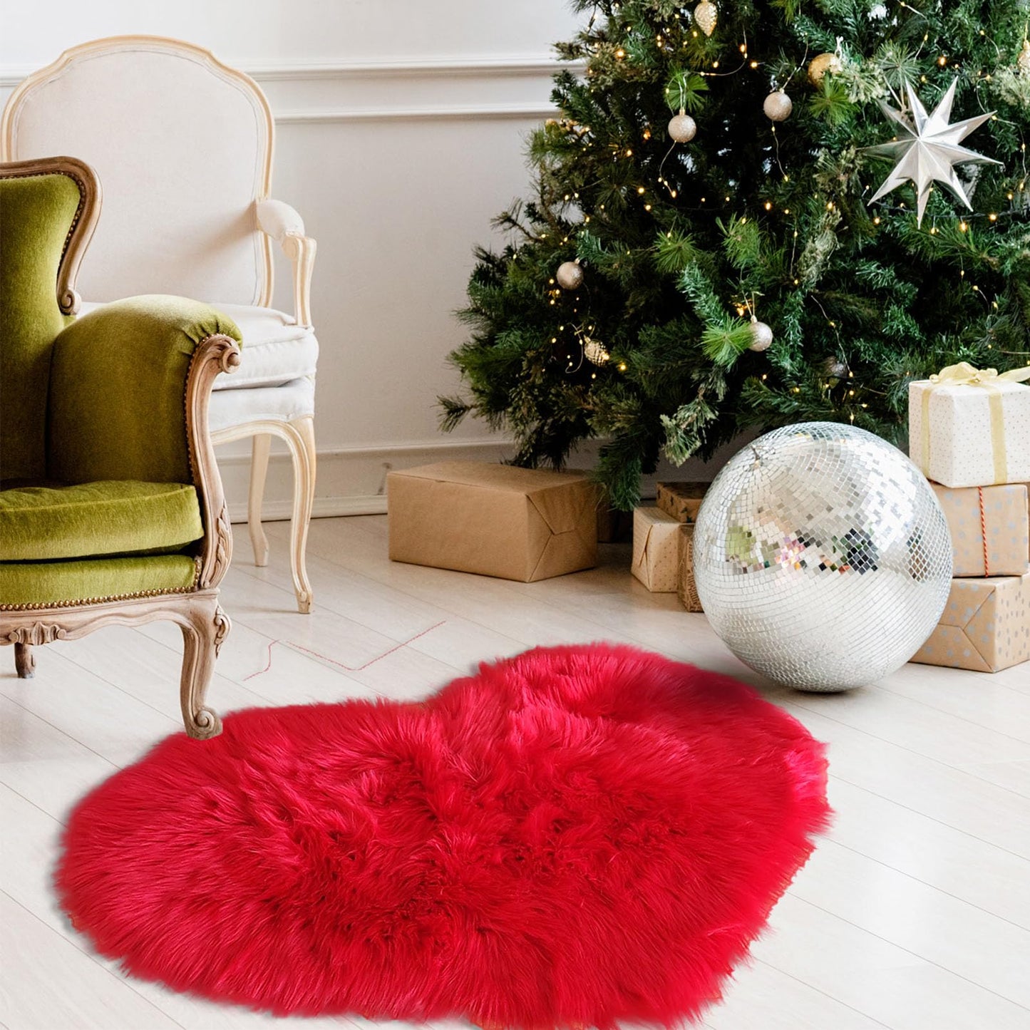 YRXRUS Valentines Heart Rug, Red Heart Shaped Rug, Fluffy Faux Fur Rugs, Shag Mats for Bedroom Living Room, Love Coquette Room Decor 2x3 Ft