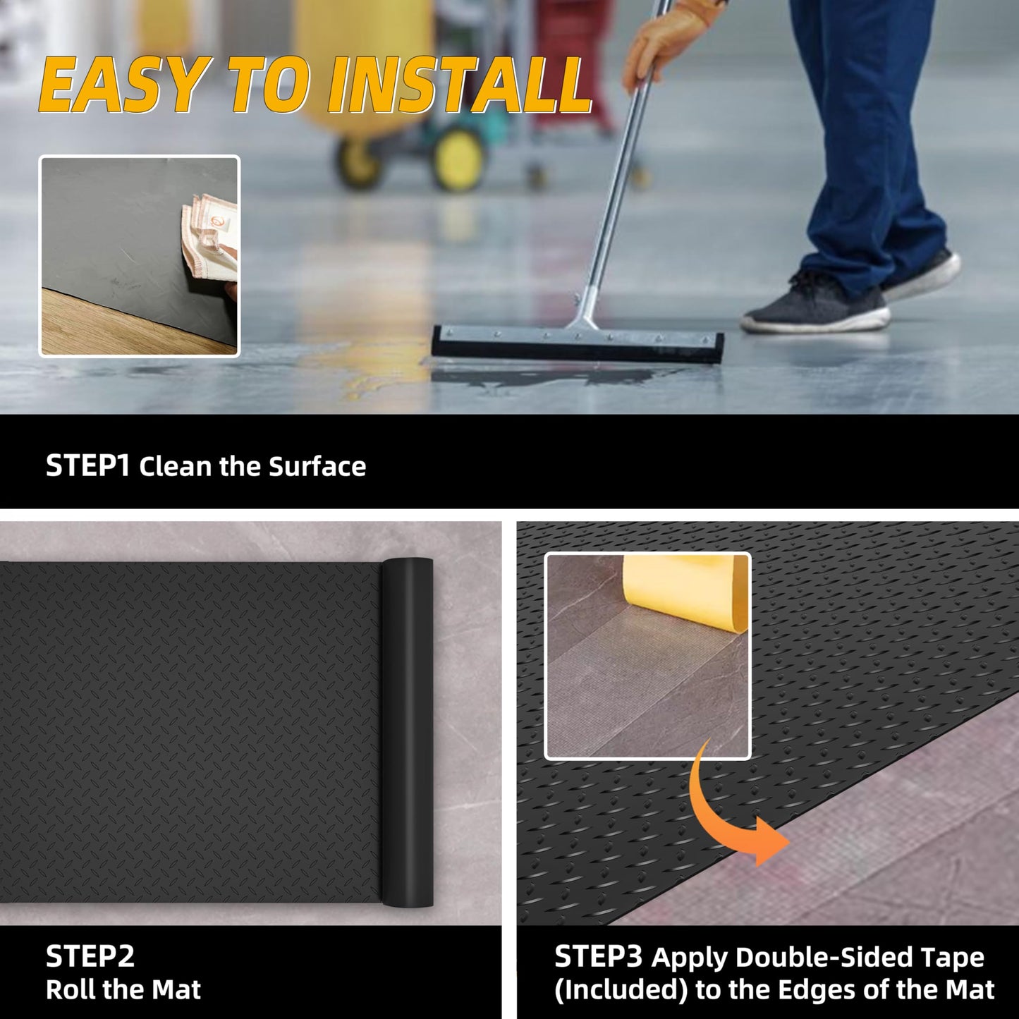 LulnCush 8.2 x 23 FT Garage Floor Mat, 2.8mm Thickened Diamond Plate PVC Garage Flooring Roll for Under Car, Heavy Duty Garage Floor Protector 188.6 SQFT for Garage, Basement, Golf Cart. Black