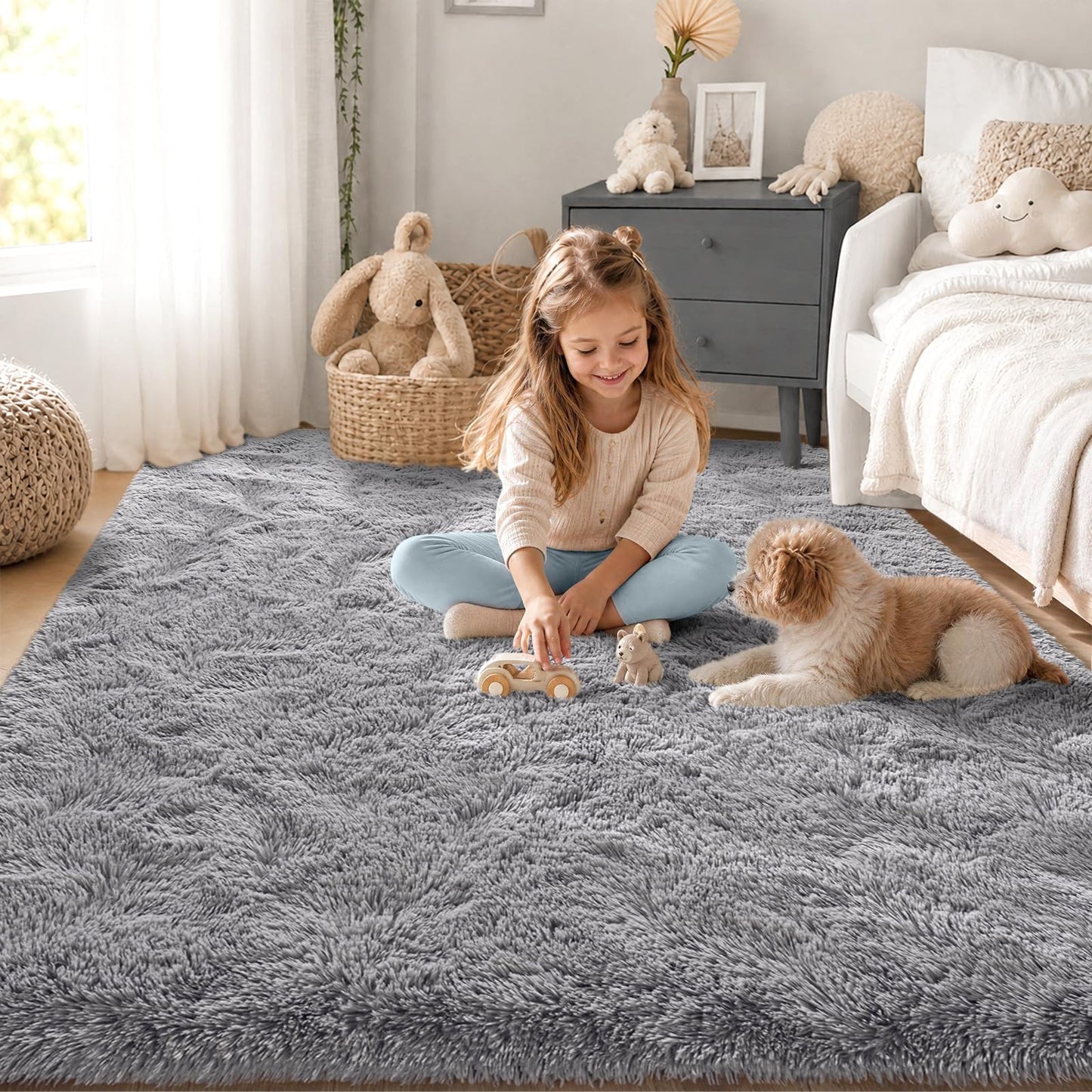 Zentavio Area Rugs for Living Room Grey Rugs for Bedroom 4x6 Carpet Fluffy Furry Soft Shag Aesthetic Plush High Pile Gray Throw Rug for Nursery Kids Room Dorm