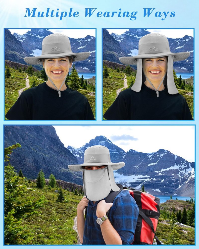 Sun Cap Fishing Hat - UPF 50+ Wide Brim Outdoor Protection | Face & Neck Flap Cover for Men & Women