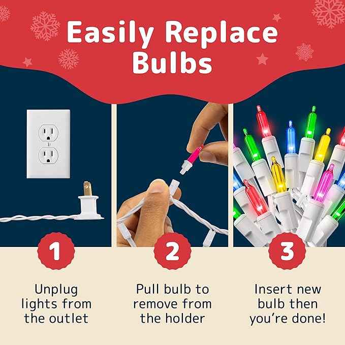PREXTEX 200 Ct. Multi-Color Christmas Tree Lights with White Wire - 40 Ft Holiday String Lights for Indoor and Outdoor Use - Multicolor Twinkle Christmas Tree Decoration with End-to-End Connectors