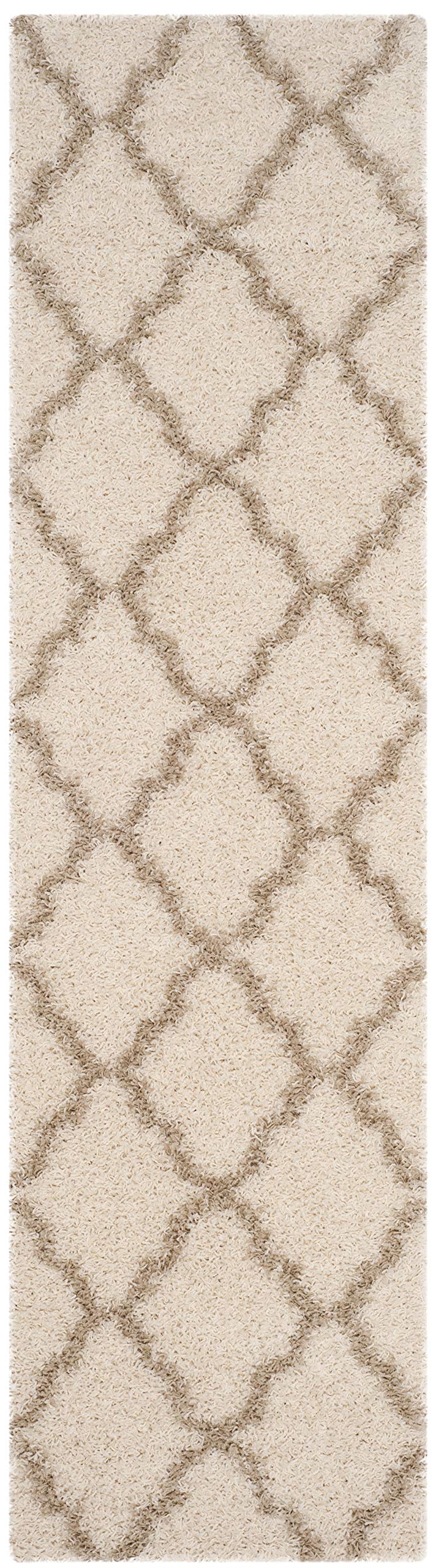 SAFAVIEH Dallas Shag Collection 2'3" x 6' Ivory/Beige SGDS257B Trellis Non-Shedding Living Room Bedroom Dining Room Entryway Plush 1.5-inch Thick Runner Rug