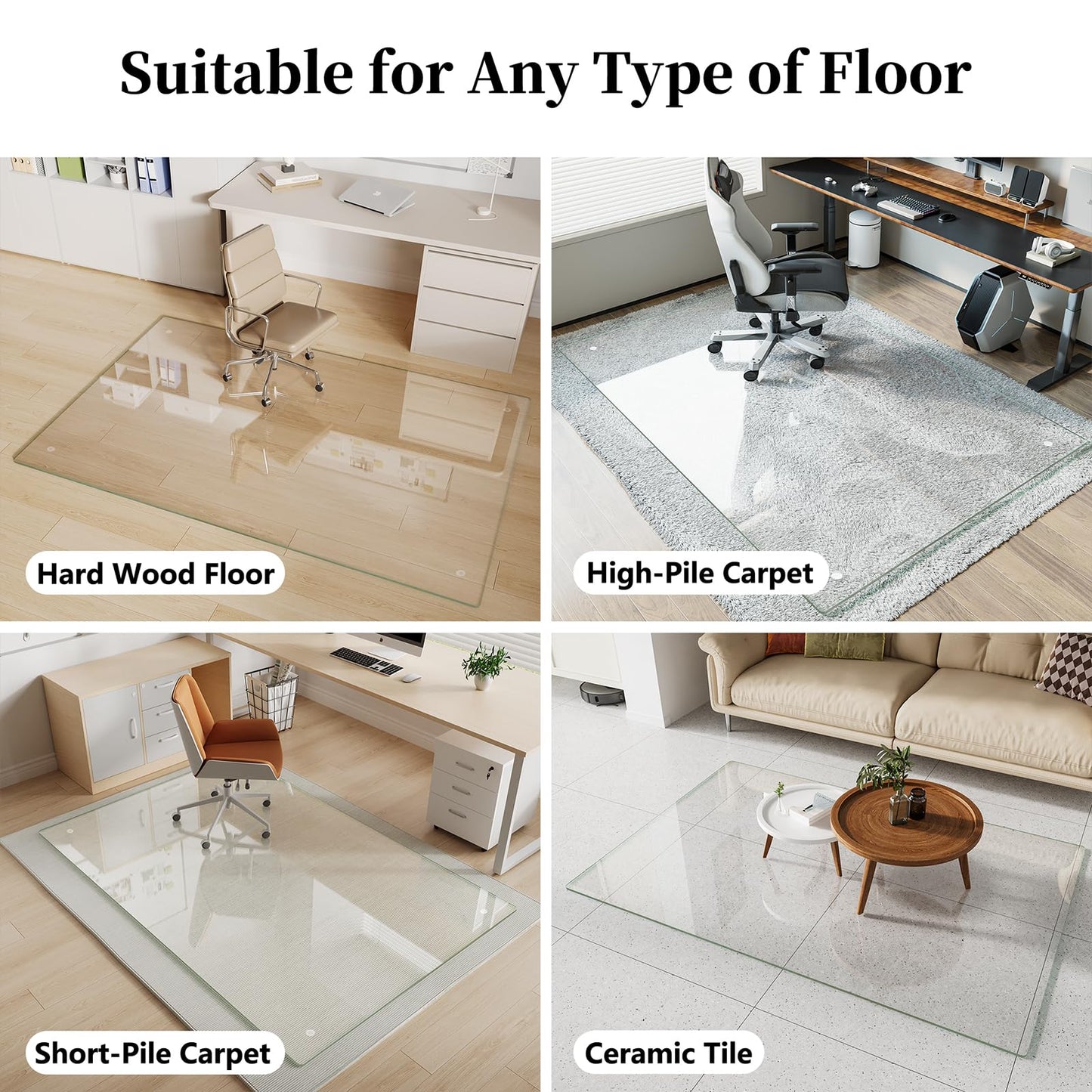FlyEcho Glass Chair Mat 46" x 55" Heavy Duty Tempered Glass Office Chair Mat, Glass Floor Mat with Round Corner and Polished Edge for Smooth Glide, Office Chair Mat for Carpet, Hardwood Floor