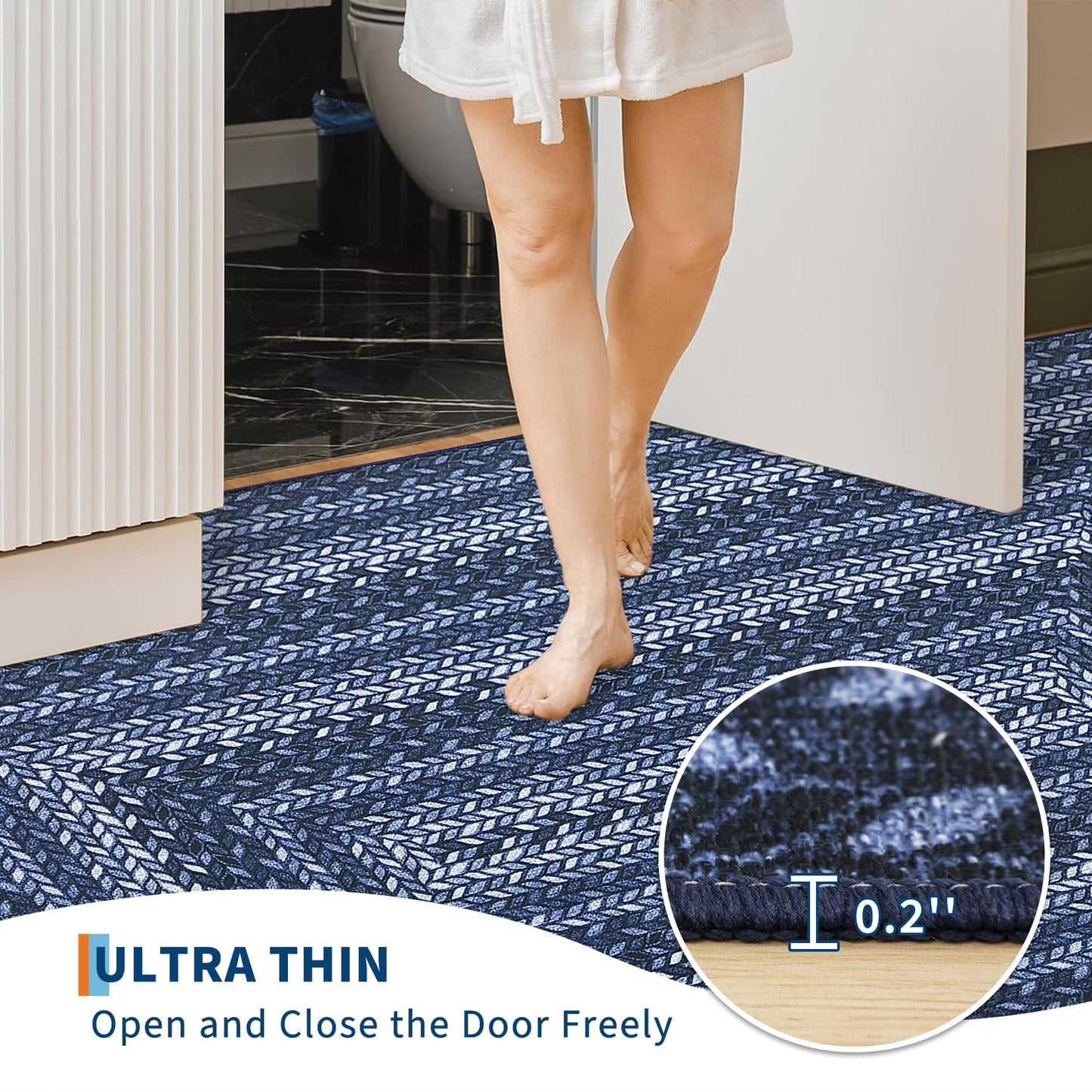 Washable Outdoor Patio 4x6 Area Rug Modern Easy Jute Indoor Outdoor Area Rugs Non Slip Stain Resistant Braided Living Room Throw Carpet Low Pile Easy Jute Rugs for Bedroom Kitchen, Slate/Blue