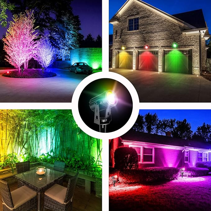 T-SUN Solar Spotlights, 2-in-1 RGB Solar Landscape Spotlights Outdoor Waterproof, Auto ON/Off Dual Head LED Lights for Garden, Yard, Halloween, Christmas Decor(RGB)