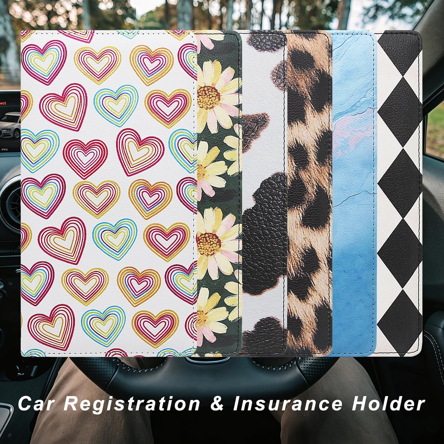 Miunice Car Registration and Insurance Holder, Premium Pu Leather Vehicle Glove Box Organizer - for Driver License, Cards & Essential Documents (L-Leopard)