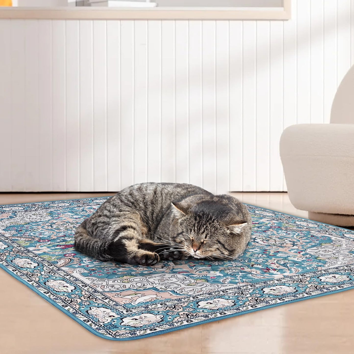 YOSEPATI Cat Litter Mat, Reusable Kitty Litter Trapping Mat 2 PCs, 24"x18" Washable Litter Mats for Cats, Waterproof & Non-Slip Compatible with Cat Box (Lake Blue Medallion, 24"x18"(2 PCS))