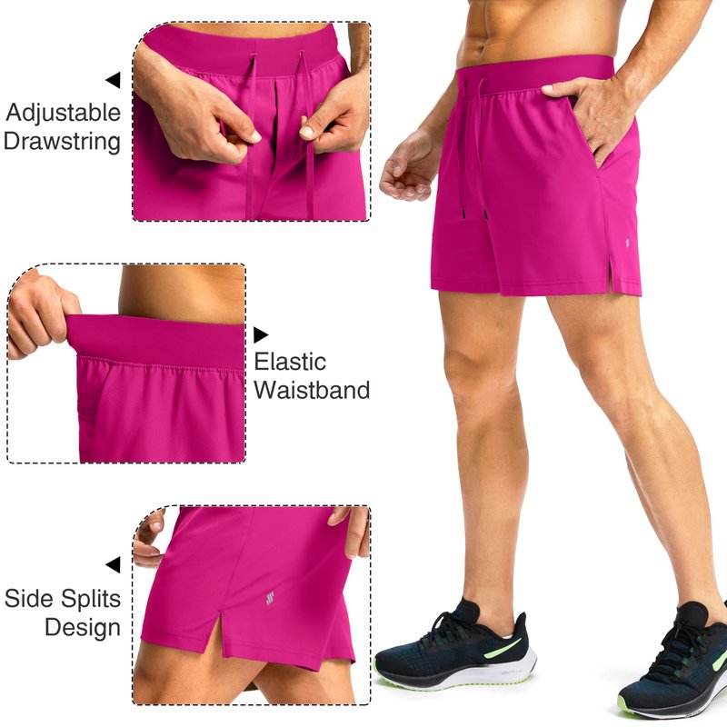 Soothfeel Men's Running Shorts with Zipper Pockets 9"/ 7"/ 5" Lightweight Quick Dry Basketball Gym Workout Athletic Shorts for Men (Hot Pink, L)
