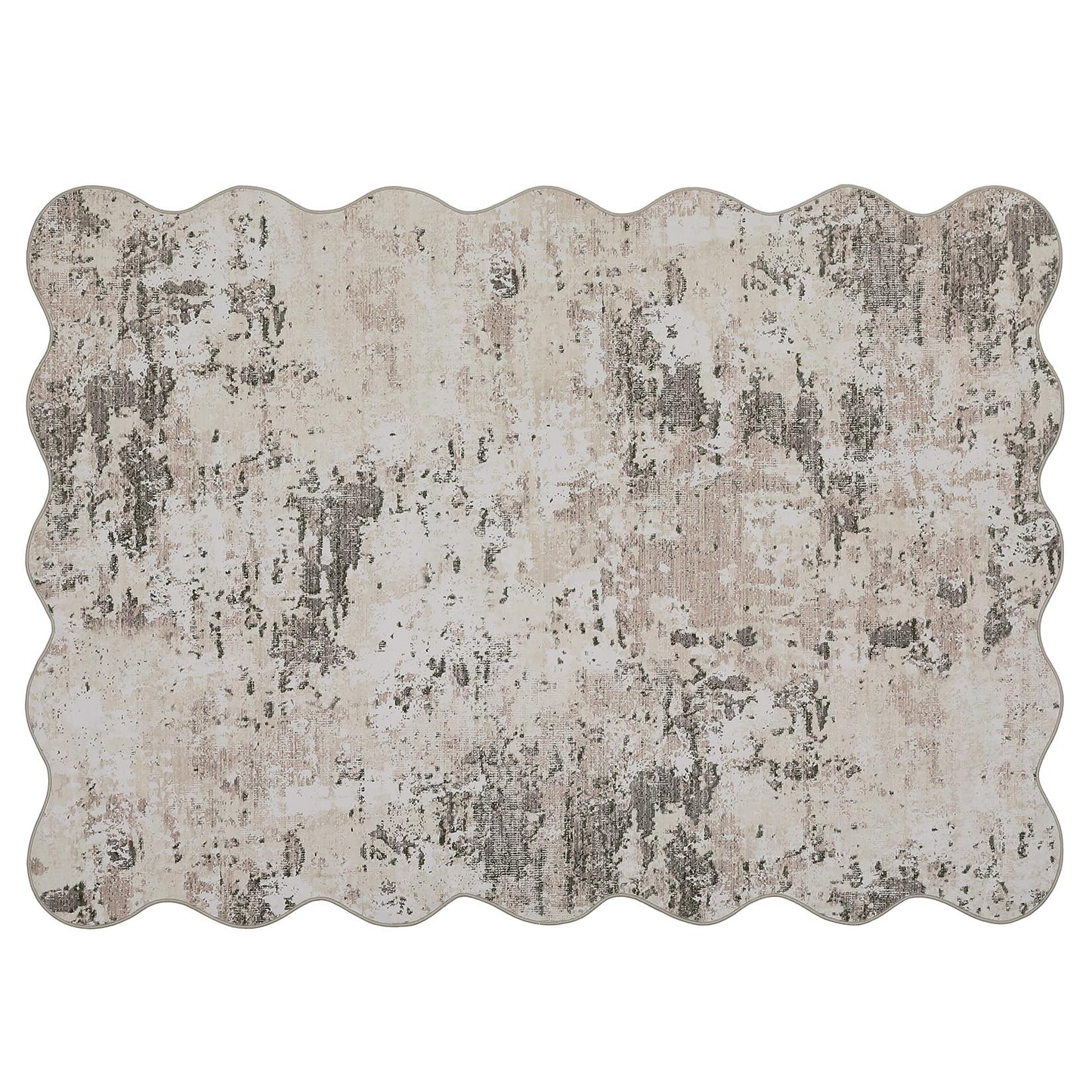 ROYHOME Modern Scalloped Abstract Area Rug 10x13 Non Slip Non Shedding Rug Low Pile Stain Resistant for Bedroom Living Room,Brown Grey