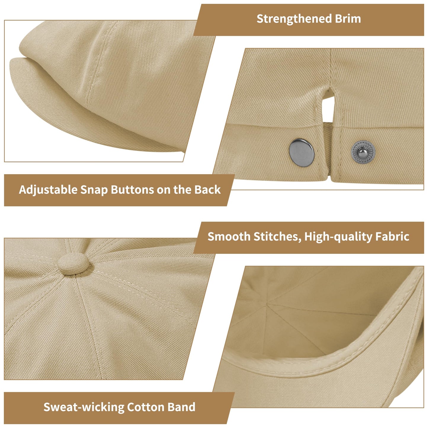 KUJUHA Newsboy Cap for Men Flat Cap 100% Cotton Irish Gatsby Ivy Golf Cabbie Hat Driving Hat Khaki